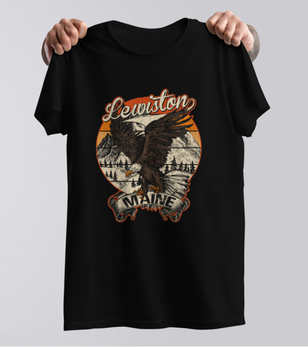 Lewiston Maine Bald Eagle Retro Vintage Aesthetic Mountain Scene T-Shirt
