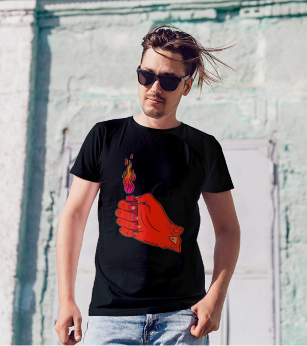 Lit Lighter Neon Hand Flame Aesthetic Sign By DoNotWindMeUp T-Shirt