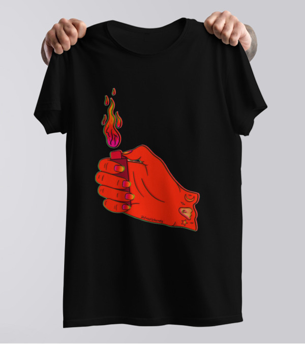 Lit Lighter Neon Hand Flame Aesthetic Sign By DoNotWindMeUp T-Shirt