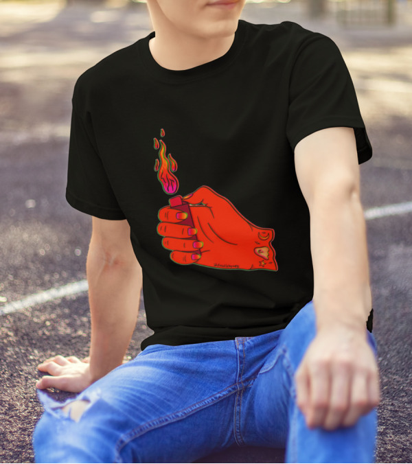 Lit Lighter Neon Hand Flame Aesthetic Sign By DoNotWindMeUp T-Shirt