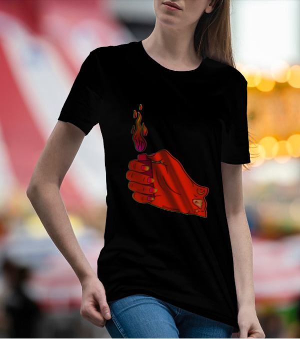 Lit Lighter Neon Hand Flame Aesthetic Sign By DoNotWindMeUp T-Shirt