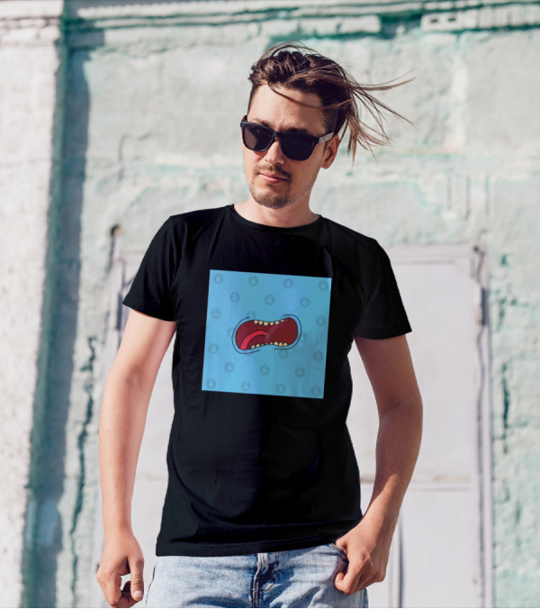 Look At Me Cartoon Mouth Pattern Blue Background T-Shirt