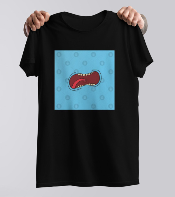 Look At Me Cartoon Mouth Pattern Blue Background T-Shirt