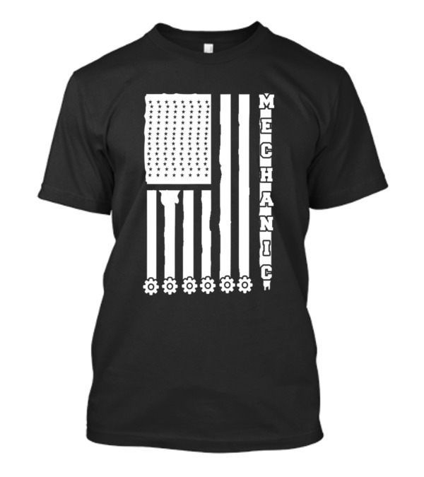 Mechanic Mechanic USA Flag With Gear Set Stripes T-Shirt