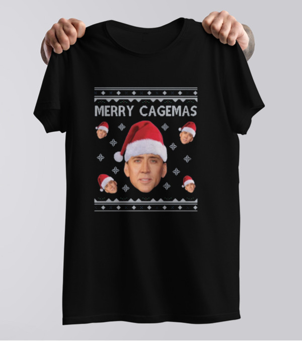 Merry Cagemas Santa Hat Face T-Shirt