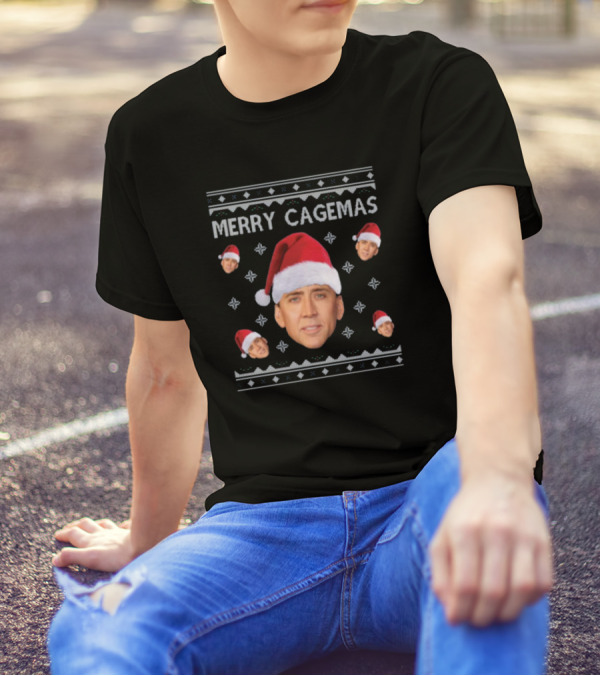 Merry Cagemas Santa Hat Face T-Shirt