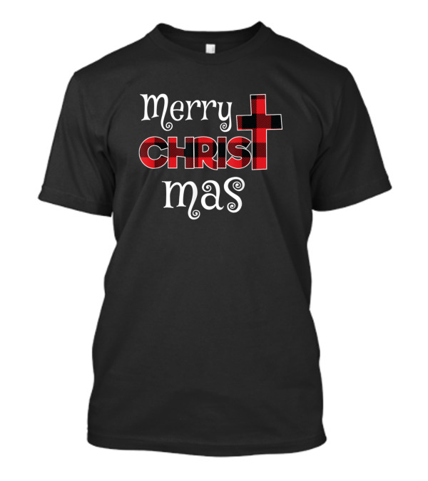 Merry Christmas Christian Buffalo Plaid Cross T-Shirt