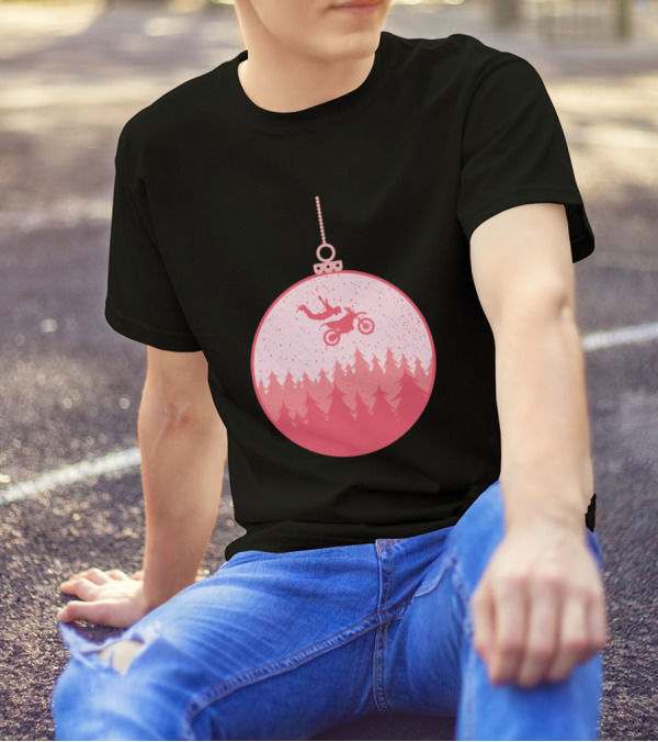 Motoxmas Christmas Ornament With Motocross Rider In Forest T-Shirt