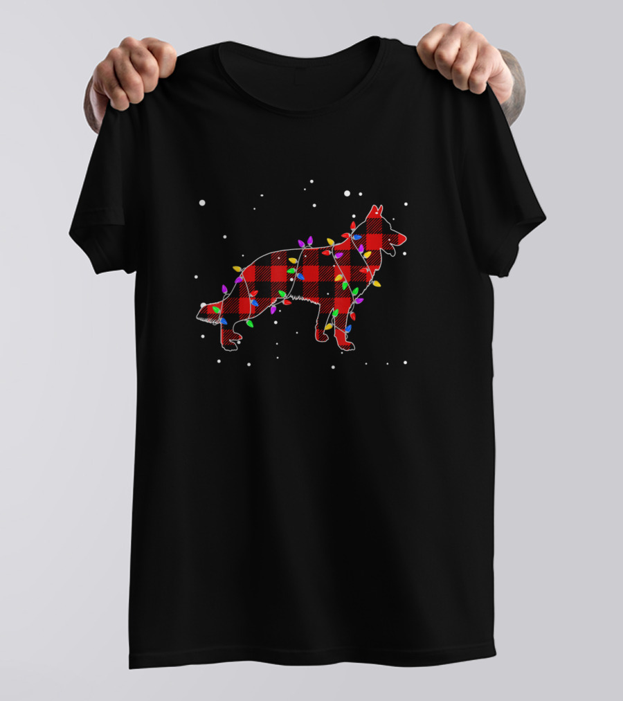 German Shepherd Dog In Christmas Lights Red Buffalo Plaid Pajamas T-Shirt