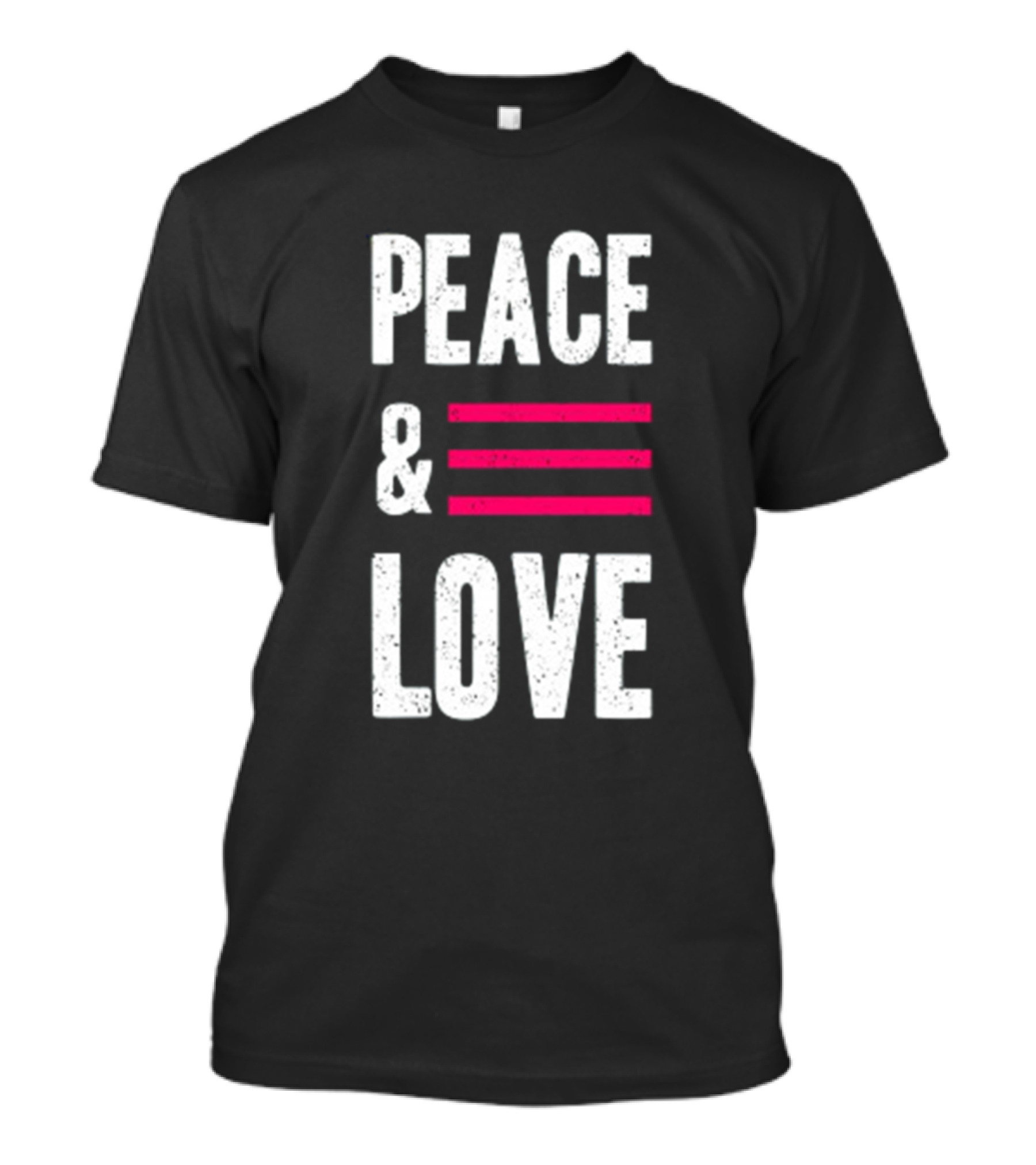 Peace And Love Bold Text With Pink Stripes T-Shirt
