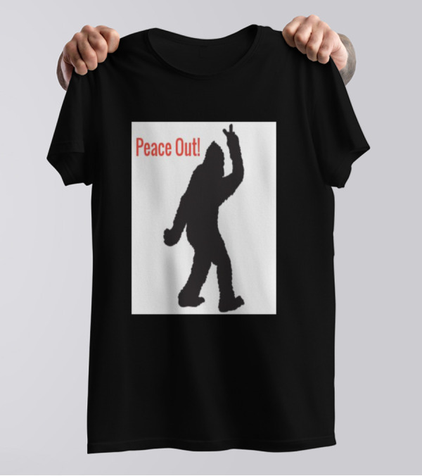 Peace Out Squatch Silhouette Bigfoot Gesture T-Shirt