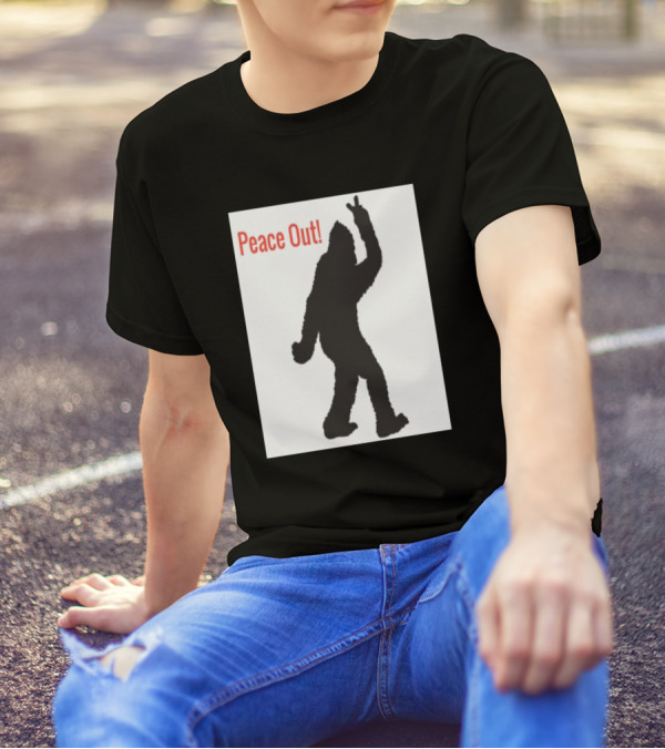 Peace Out Squatch Silhouette Bigfoot Gesture T-Shirt