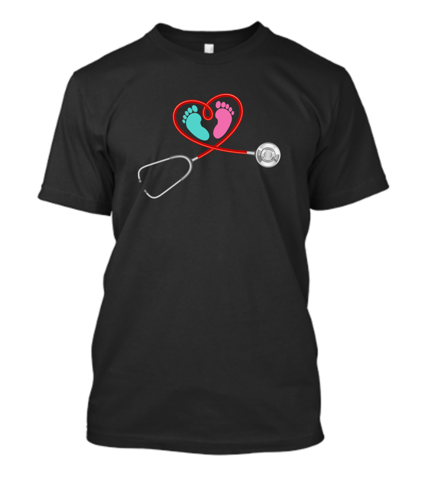 Pediatric Ob NICU Nurse Heart Stethoscope Baby Feet T-Shirt
