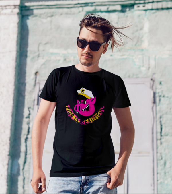 Pigs Is Beautiful Pink Cartoon Police Officer Pig T-Shirt