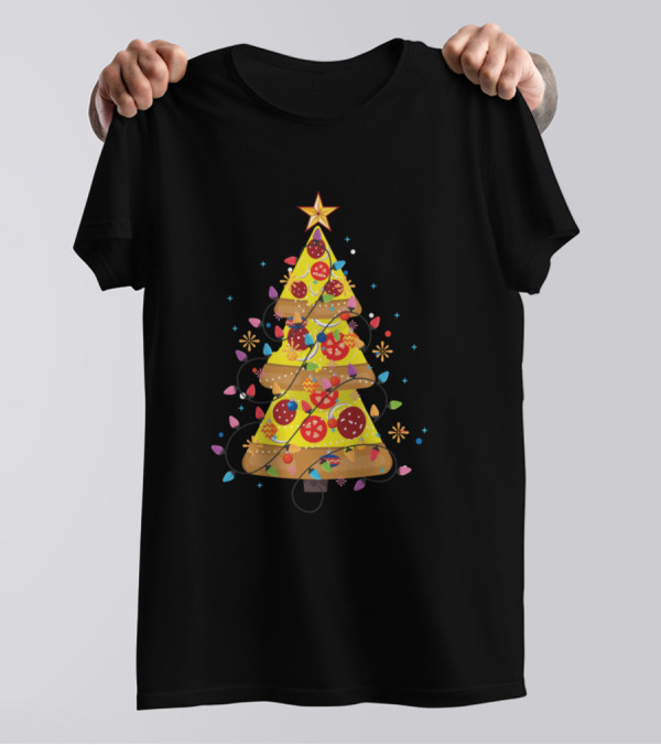 Pizza Christmas Tree Lights Xmas Crustmas Pepperoni Star Holiday Decor T-Shirt