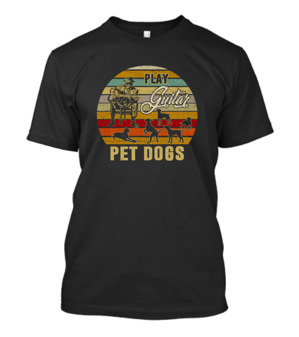 Play Guitar Pet Dogs Vintage Sunset Funny T-Shirt