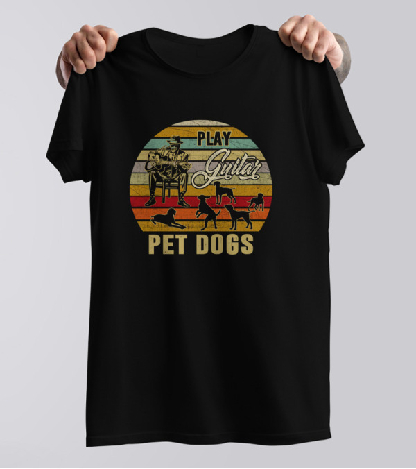 Play Guitar Pet Dogs Vintage Sunset Funny T-Shirt