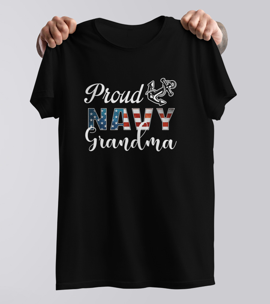 Proud Navy Grandma Military Anchor American Flag T-Shirt