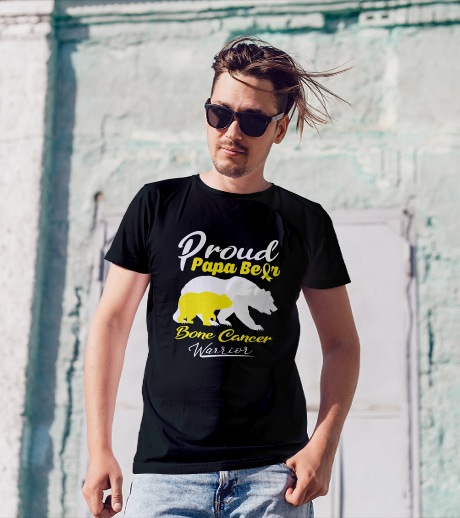Proud Papa Bear Bone Cancer Warrior With Yellow Awareness T-Shirt