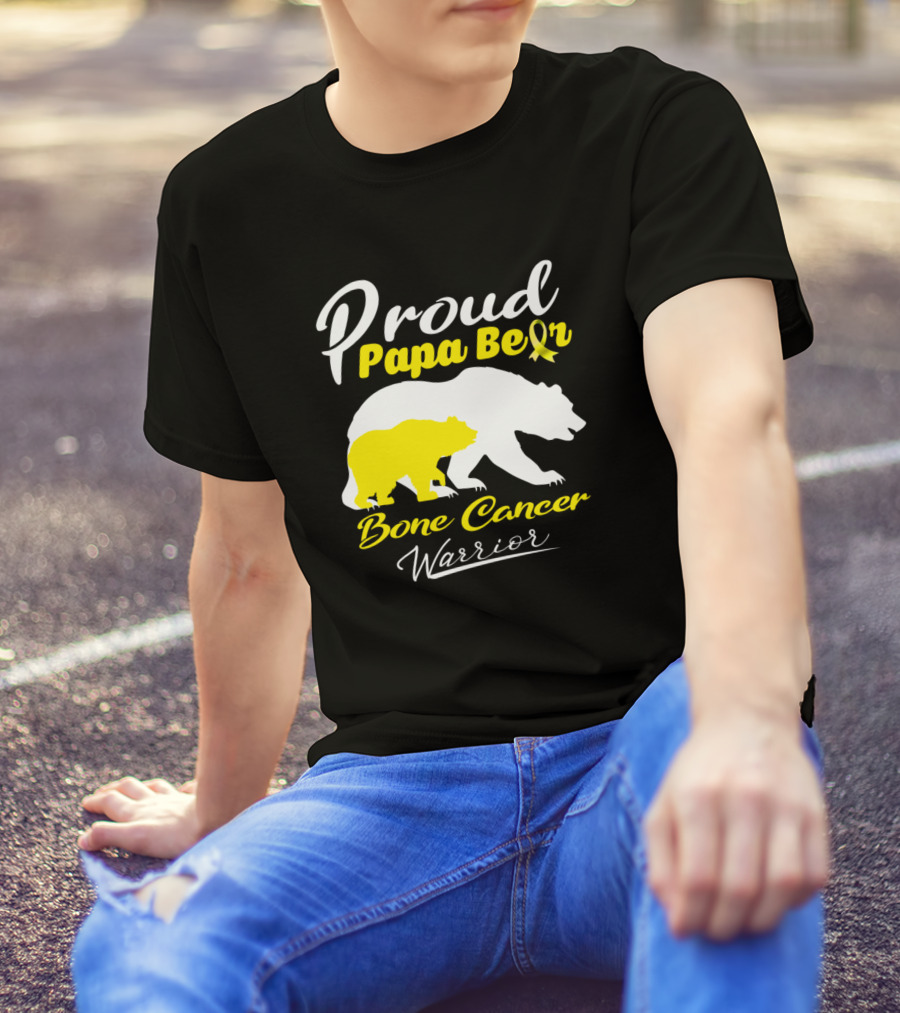 Proud Papa Bear Bone Cancer Warrior With Yellow Awareness T-Shirt