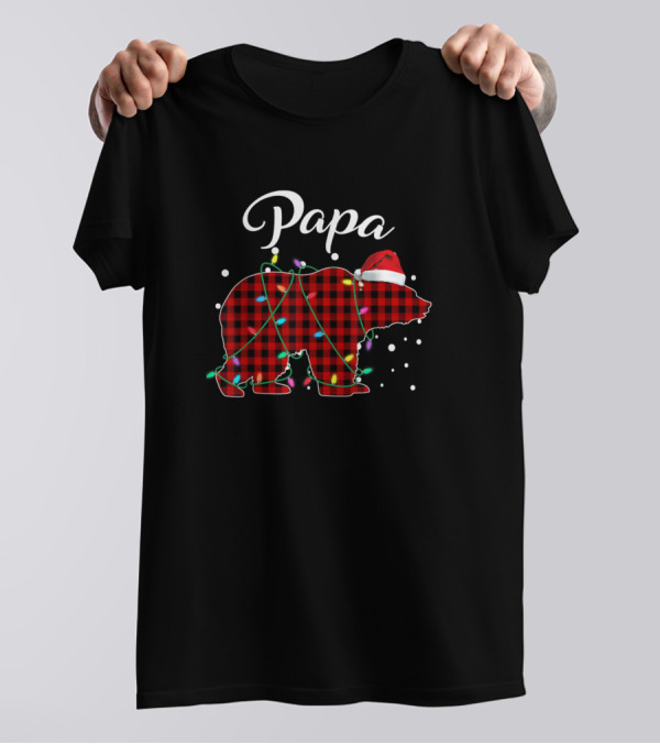 Papa Bear Red Plaid Matching Buffalo Santa Lights T-Shirt