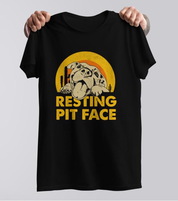 Resting Pit Face Dog Desert Sunset Cactus T-Shirt