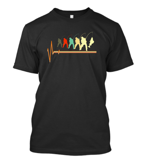 Retro Vintage Heartbeat Fishing Love With Angler T-Shirt