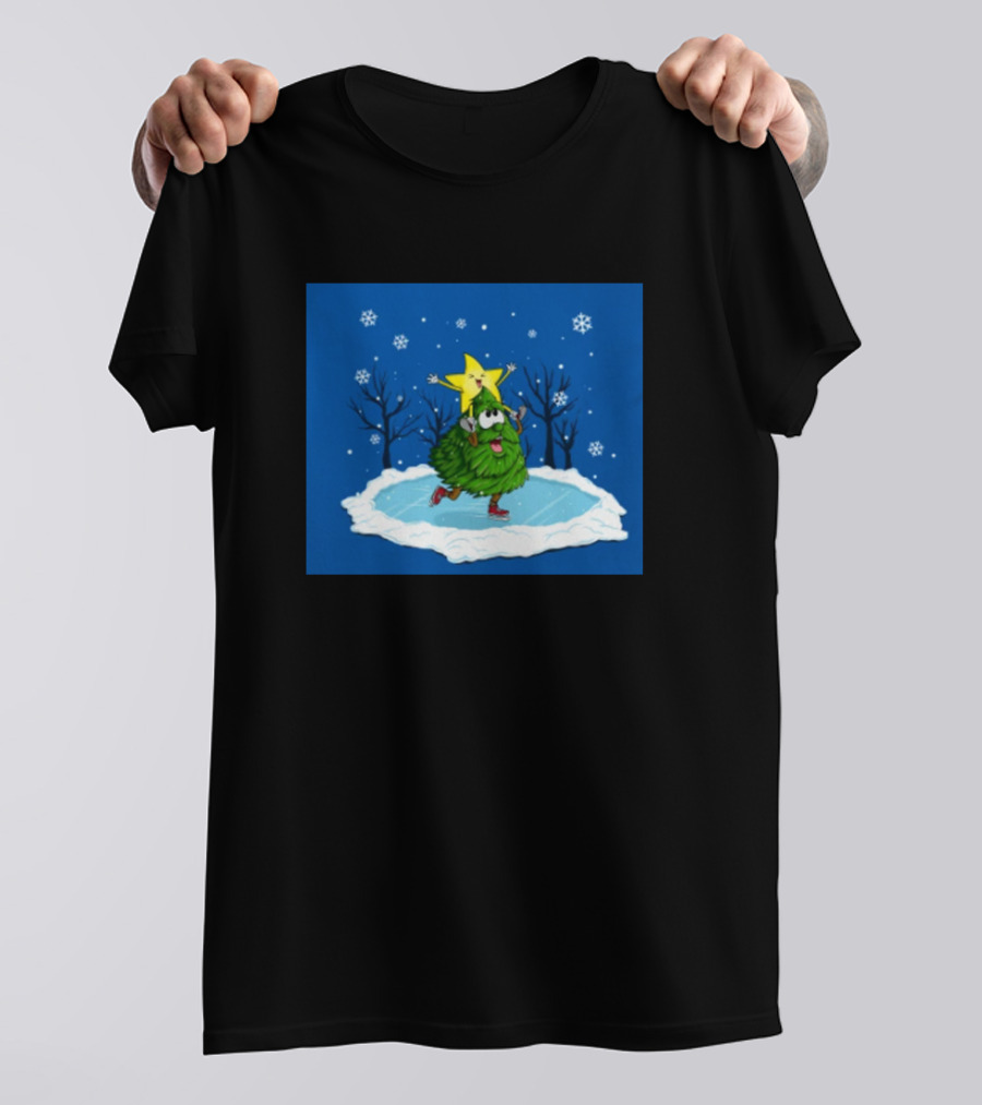 Ice Skating Christmas Tree And Star Friends T-Shirt