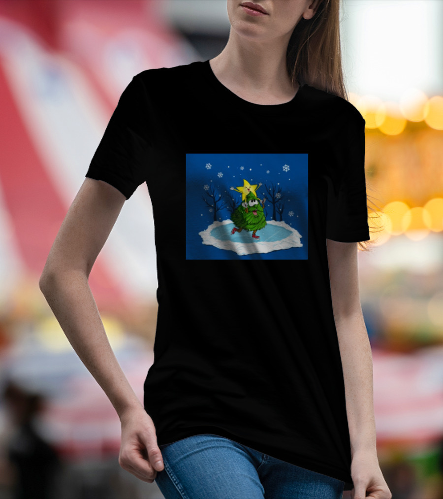Ice Skating Christmas Tree And Star Friends T-Shirt