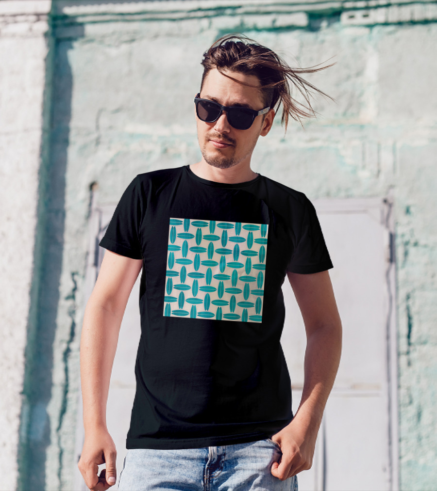 Teal Surfboard Pattern On Square T-Shirt