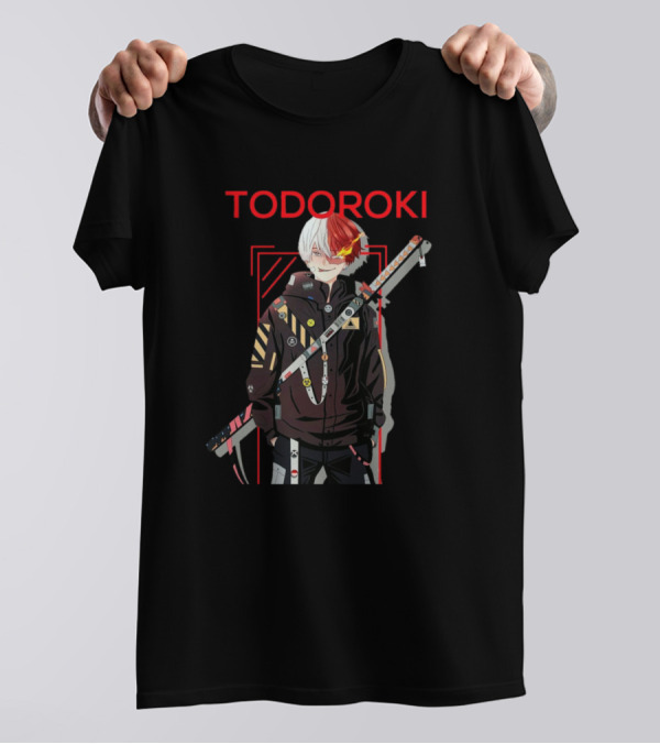 Todoroki Samurai Style Anime Character With Sword And Unique Hairstyle T-Shirt