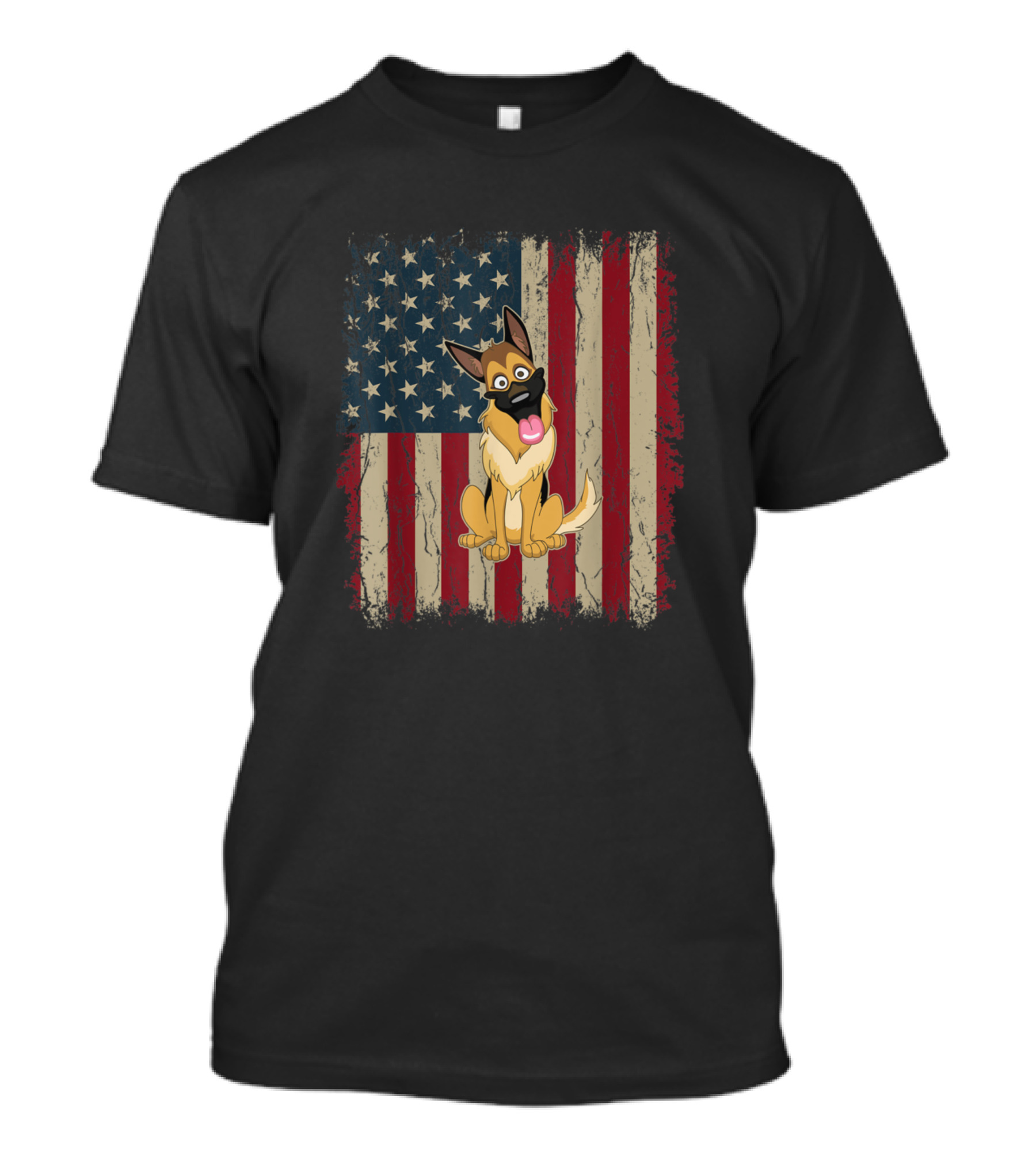 Vintage American Flag With German Shepherd Dog T-Shirt