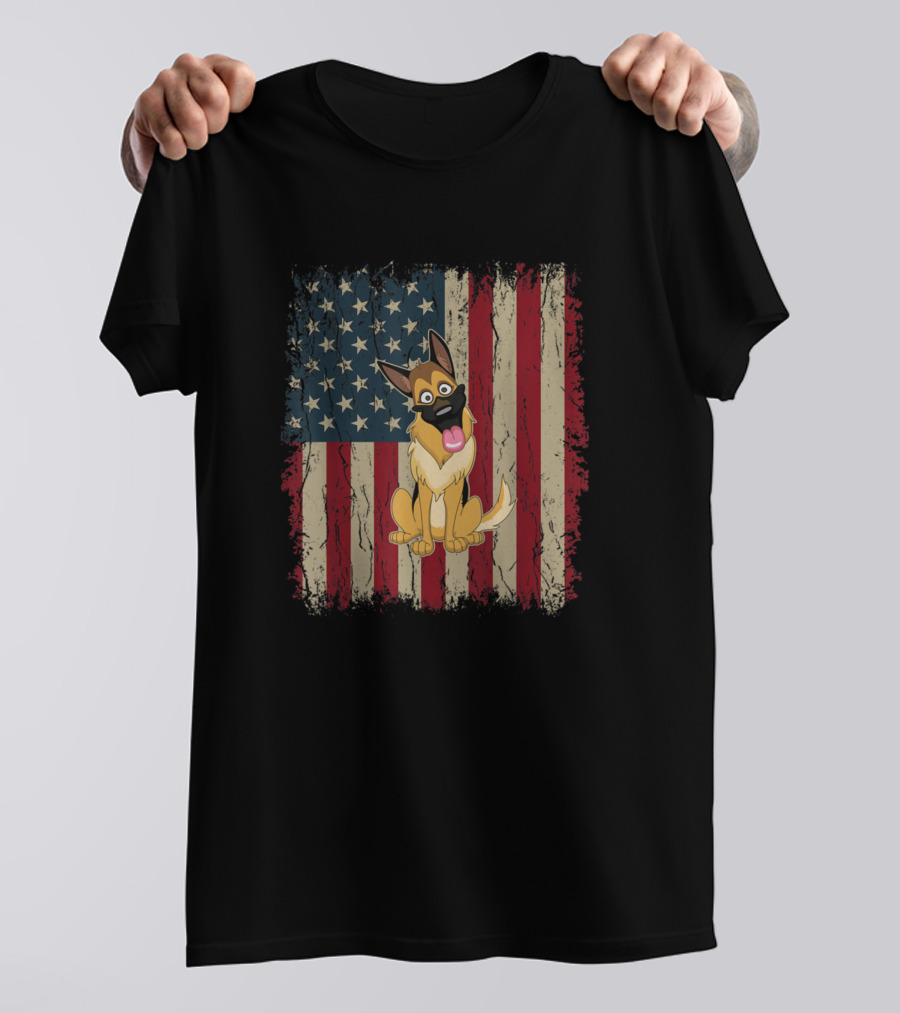 Vintage American Flag With German Shepherd Dog T-Shirt