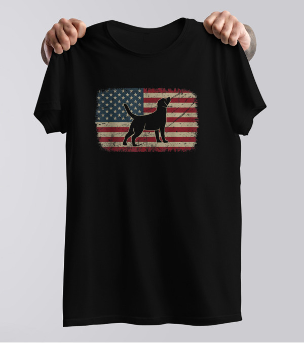 Vintage American Flag Labrador Dog Lover USA T-Shirt