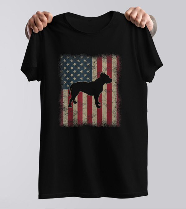 Vintage American Flag Pitbull Dog Lover Father's Day T-Shirt