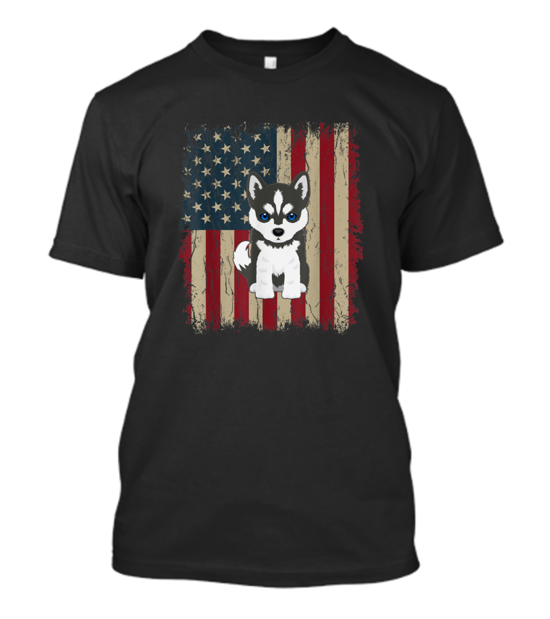 Vintage American Flag Siberian Husky Dog T-Shirt