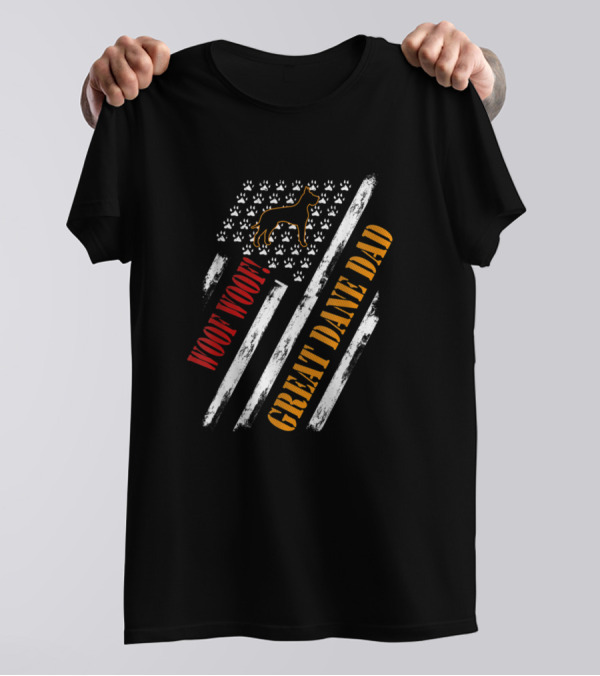 Woof Woof Vintage American Flag Great Dane Dad T-Shirt