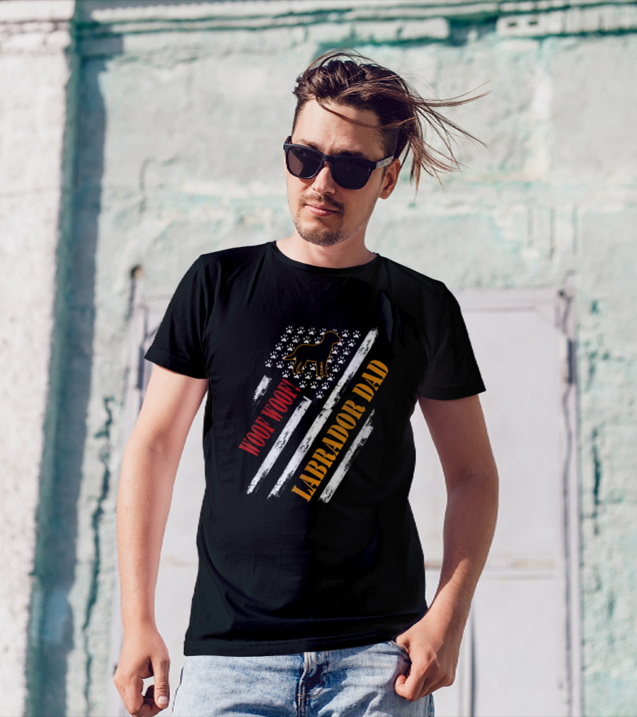 Woof Woof Labrador Dad Vintage American Flag T-Shirt