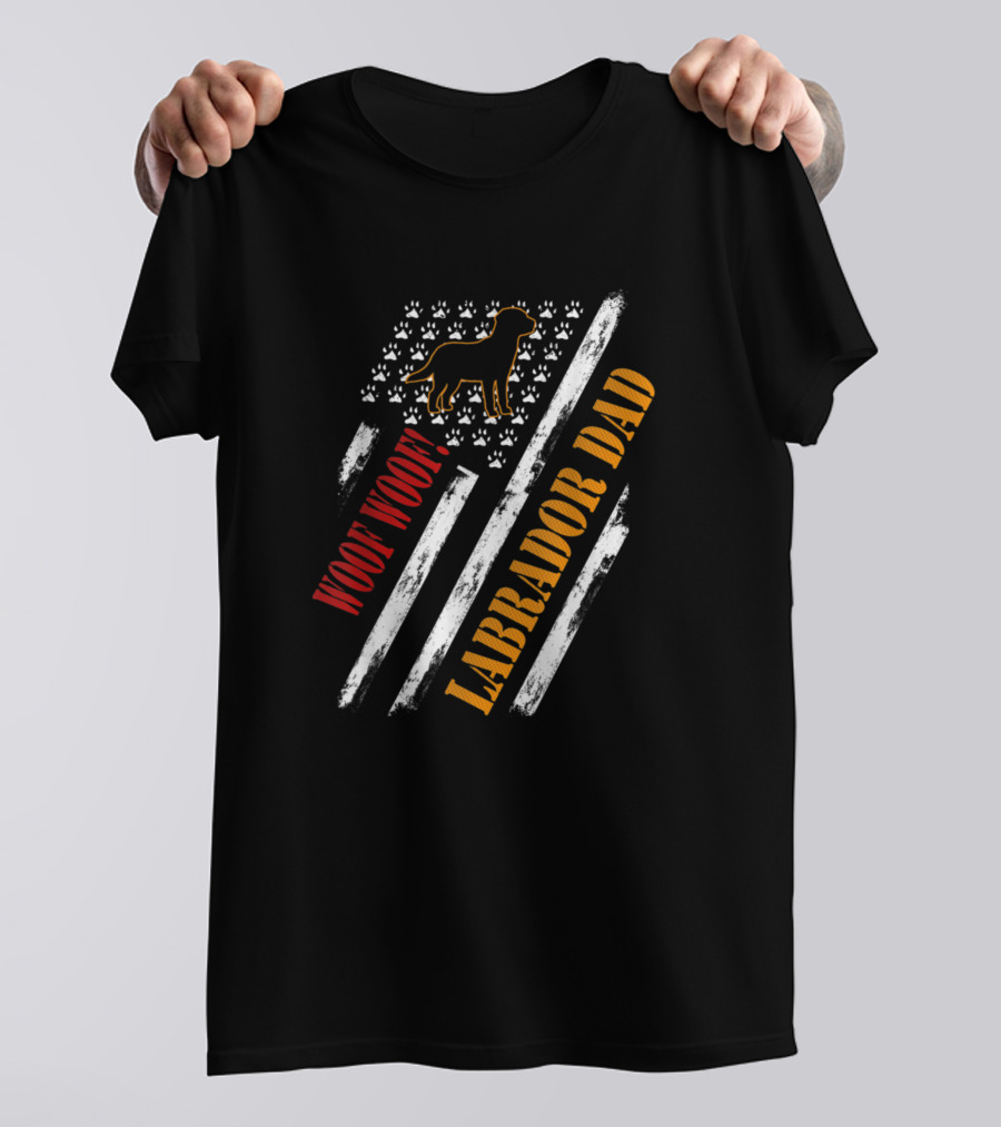 Woof Woof Labrador Dad Vintage American Flag T-Shirt
