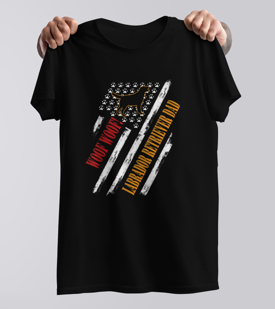 Woof Woof Labrador Retriever Dad Vintage American Flag T-Shirt