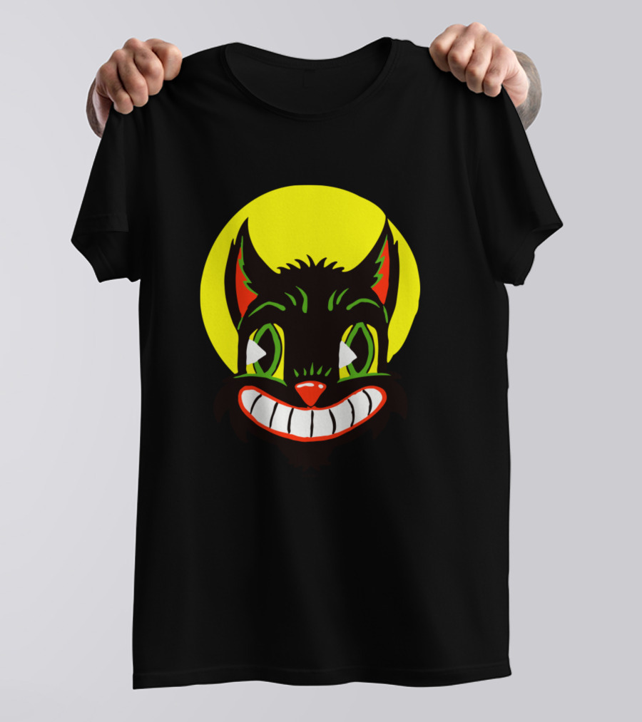Vintage Cat Yellow Moon Grinning Face T-Shirt