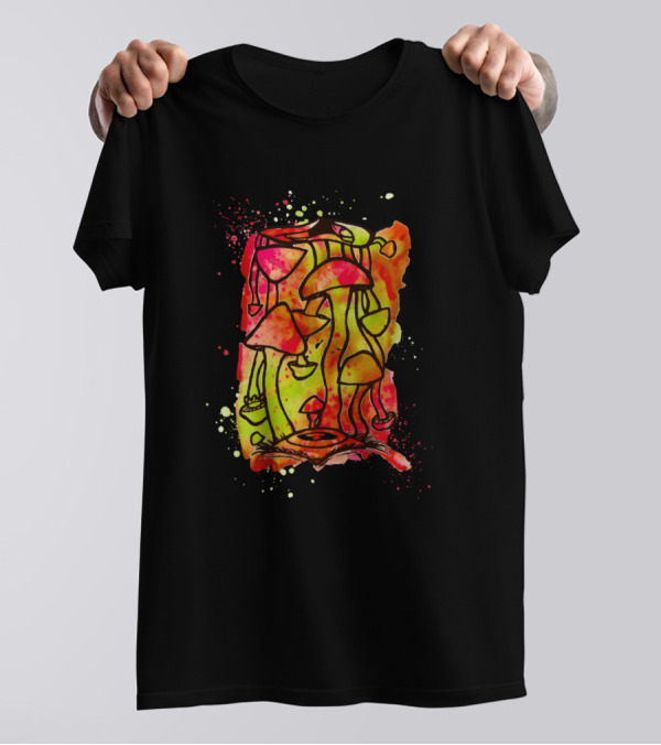Which Way Is Up Psychedelic Mushrooms Trippy Vibes Splattered Colors T-Shirt