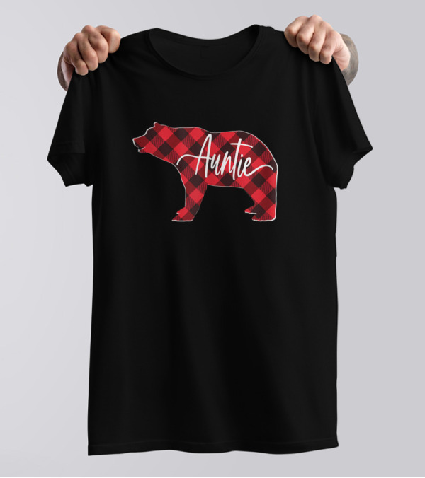 Red Buffalo Plaid Bear Auntie T-Shirt
