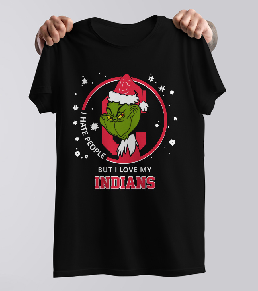 I Hate People But I Love My Indians C Logo Grinch Santa Hat T-Shirt