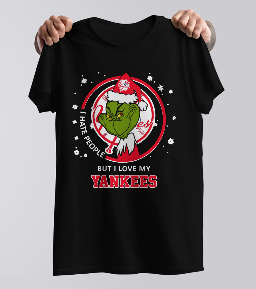 I Hate People But I Love My New York Yankees Grinch Holiday Red Circle Snowflake T-Shirt
