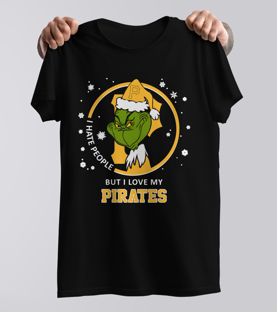 I Hate People But I Love My Pirates Grinch Pittsburgh Pirates Logo Snowflakes T-Shirt