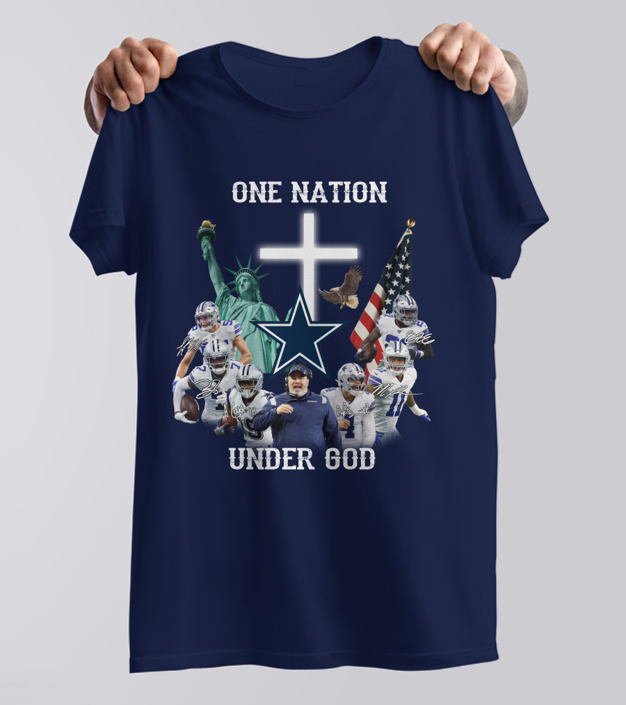Dallas Cowboys One Nation Under God Statue Of Liberty Cross American Flag Eagle T-Shirt
