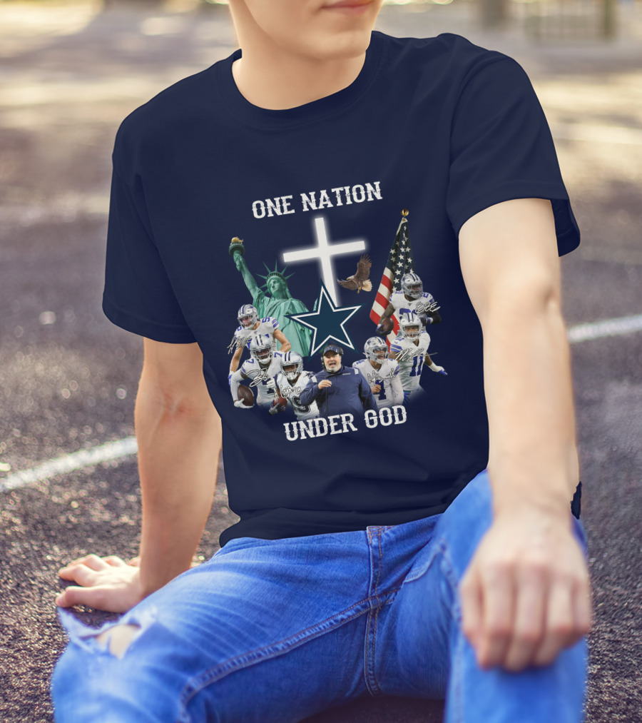 Dallas Cowboys One Nation Under God Statue Of Liberty Cross American Flag Eagle T-Shirt