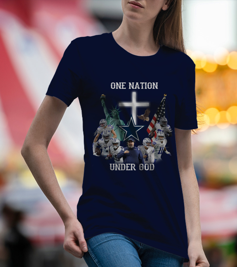 Dallas Cowboys One Nation Under God Statue Of Liberty Cross American Flag Eagle T-Shirt