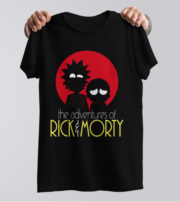 The Adventures Of Rick And Morty Silhouette With Bold Red Circle Background T-Shirt